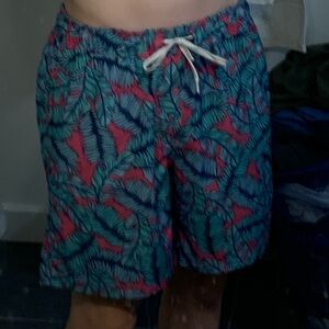 blue and pink swim trunks
